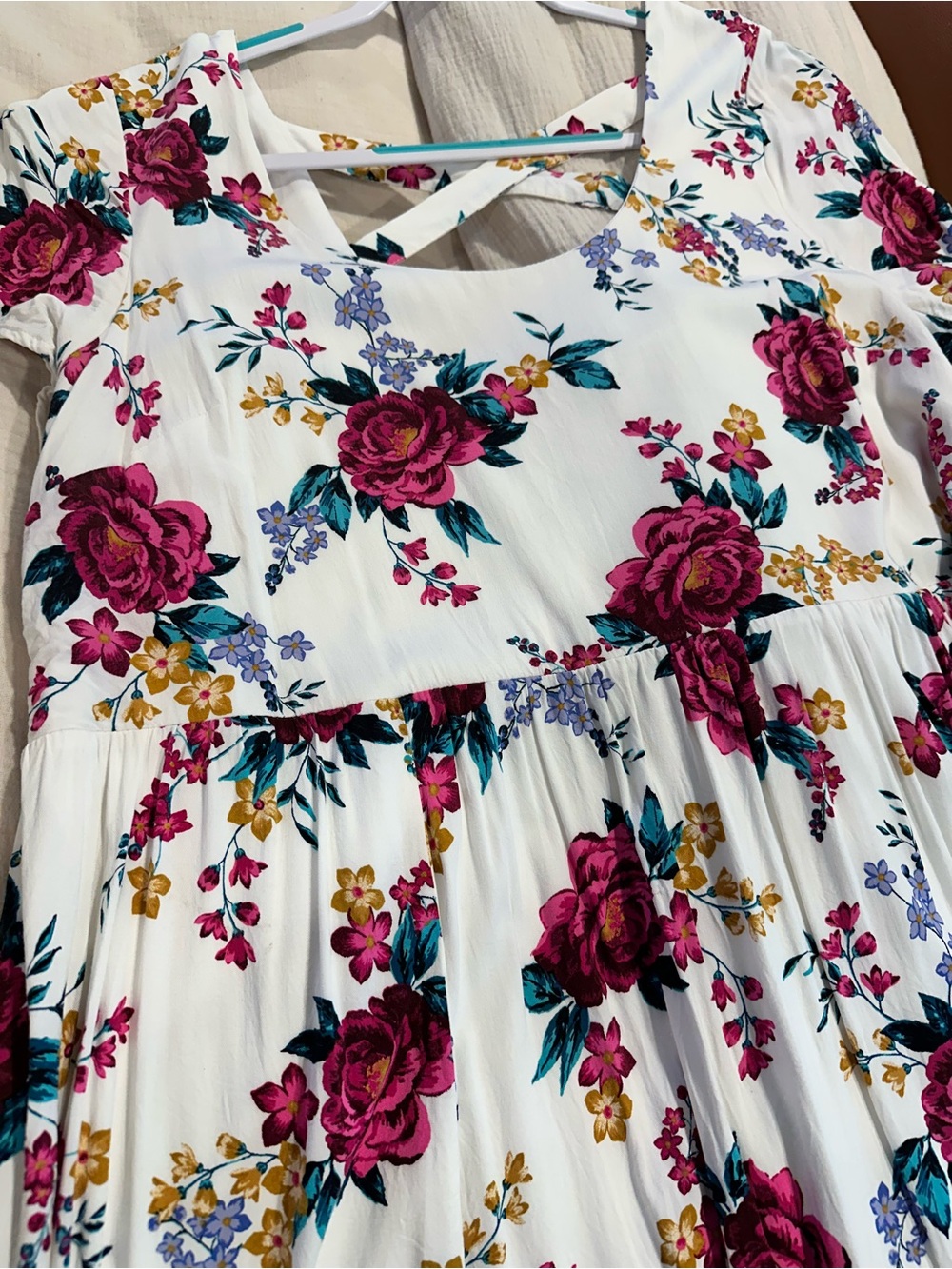 Torrid Cream Floral Crisscross Back Babydoll Dress - Picture 3 of 6